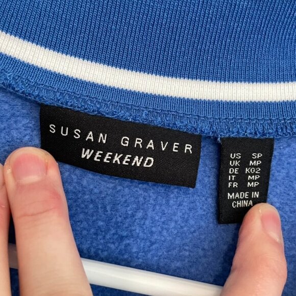 SUSAN GRAVER Brushed Back Knit V-Neck Tunic Blue Pullover Sweatshirt PETITE SP - Picture 5 of 13